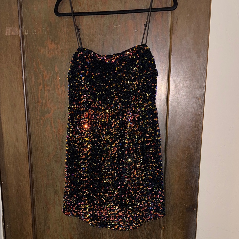 Black Sequin Dress with Multicolor Accents